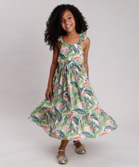 Vestido-Infantil-Longo-Estampado-de-Folhagens-com-Flamingos-e-Babado-Verde-9752690-Verde_3