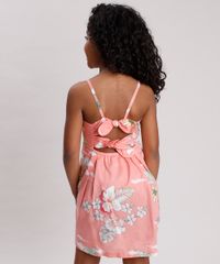 Vestido-Infantil-Estampado-de-Ilha-com-Vazado-e-Laco-Coral-9675853-Coral_2