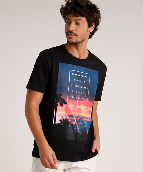 Camiseta-Masculina--Summer-Vibes--Manga-Curta-Gola-Careca-Preta-9717878-Preto_1