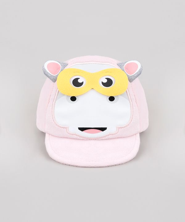 Boné Infantil Fisher Price Aba Reta em Pelúcia com Estampa Interativa de Hipopótamo Rosa RN
