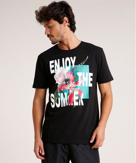Camiseta-Masculina--Enjoy-the-Summer--Manga-Curta-Gola-Careca-Preta-9738692-Preto_1