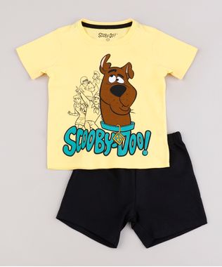 Conjunto-Infantil-Scooby-Doo-de-Camiseta-Manga-Curta-Vermelha---Bermuda-em-Moletom-Preta-9843689-Preto_1