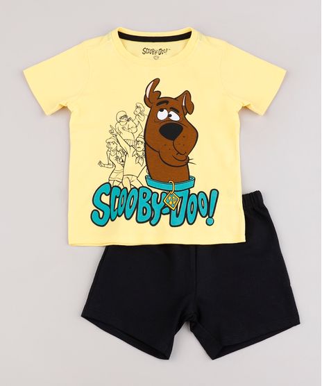 Conjunto-Infantil-Scooby-Doo-de-Camiseta-Manga-Curta-Vermelha---Bermuda-em-Moletom-Preta-9843689-Preto_1