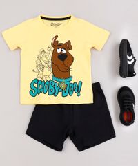 Conjunto-Infantil-Scooby-Doo-de-Camiseta-Manga-Curta-Vermelha---Bermuda-em-Moletom-Preta-9843689-Preto_3