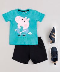 Conjunto-Infantil-George-Pig-de-Camiseta-Manga-Curta-Verde-Agua---Bermuda-em-Moletom-Preta-9843687-Preto_3