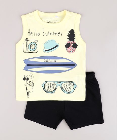 Conjunto-Infantil-de-Regata--Summer--Amarela---Bermuda-em-Moletom-Preta-9843691-Preto_1