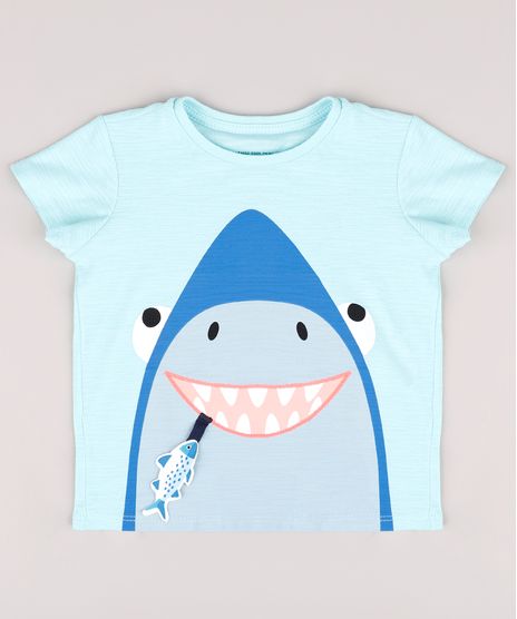 Camiseta-Infantil-com-Estampa-Interativa-de-Tubarao-Manga-Curta-Verde-Agua-9735338-Verde_Agua_1