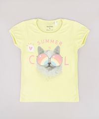 Blusa-Infantil-Gato-com-Oculos-Manga-Curta-Amarela-9756282-Amarelo_1