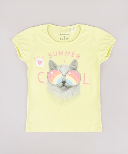 Blusa-Infantil-Gato-com-Oculos-Manga-Curta-Amarela-9756282-Amarelo_1