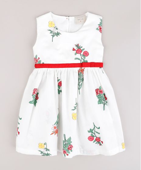 Vestido-Infantil-Estampado-Floral-com-Laco-Sem-Manga-Branco-9740377-Branco_1