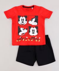 Conjunto-Infantil-Mickey-de-Camiseta-Manga-Curta-Vermelha---Bermuda-em-Moletom-Preta-9843692-Preto_1