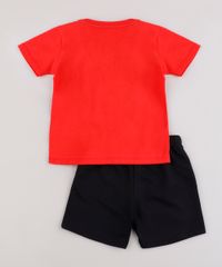 Conjunto-Infantil-Mickey-de-Camiseta-Manga-Curta-Vermelha---Bermuda-em-Moletom-Preta-9843692-Preto_2