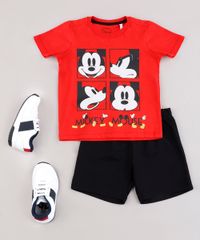Conjunto-Infantil-Mickey-de-Camiseta-Manga-Curta-Vermelha---Bermuda-em-Moletom-Preta-9843692-Preto_3
