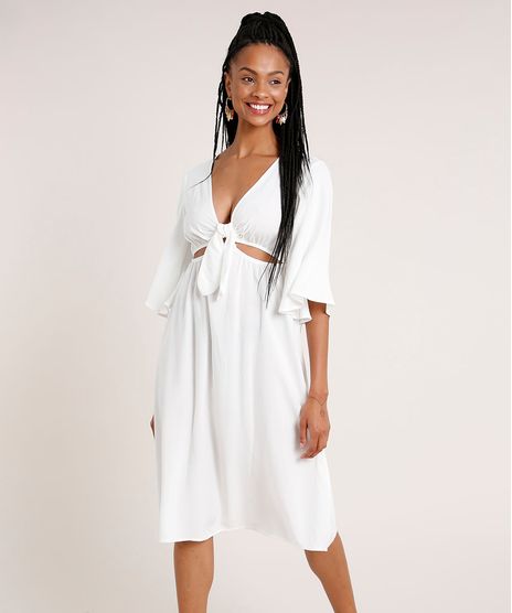 Vestido-Saida-de-Praia-Feminino-Midi-com-Argola-e-No-Manga-3-4-Decote-V-Off-White-9783556-Off_White_1