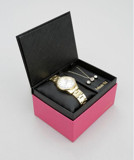 Kit-de-Relogio-Analogico-Lince-Feminino---Colar---Brinco---K199S2KX-Dourado-8632913-Dourado_1