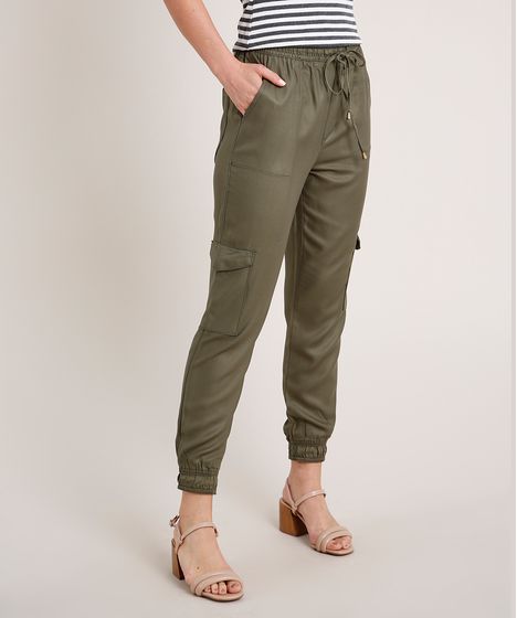 calça feminina jogger cargo verde militar