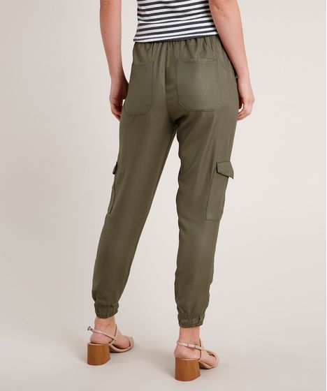 calça feminina jogger cargo verde militar