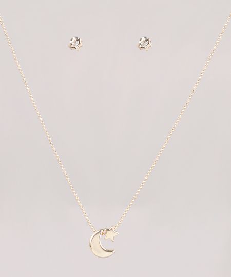 Kit-de-Brinco---Colar-Folheados-com-Pingente-de-Lua-e-Estrela-Dourado-9775032-Dourado_1