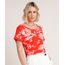 Blusa-Feminina-Ampla-Estampada-de-Folhagem-Manga-Curta-Decote-Redondo-Laranja-9715375-Laranja_1