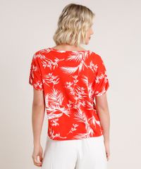 Blusa-Feminina-Ampla-Estampada-de-Folhagem-Manga-Curta-Decote-Redondo-Laranja-9715375-Laranja_2