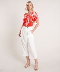 Blusa-Feminina-Ampla-Estampada-de-Folhagem-Manga-Curta-Decote-Redondo-Laranja-9715375-Laranja_3