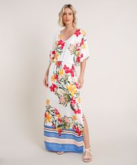 Vestido-Feminino-Longo-Estampado-Floral-com-Fenda-Manga-Curta-Branco-9654716-Branco_1