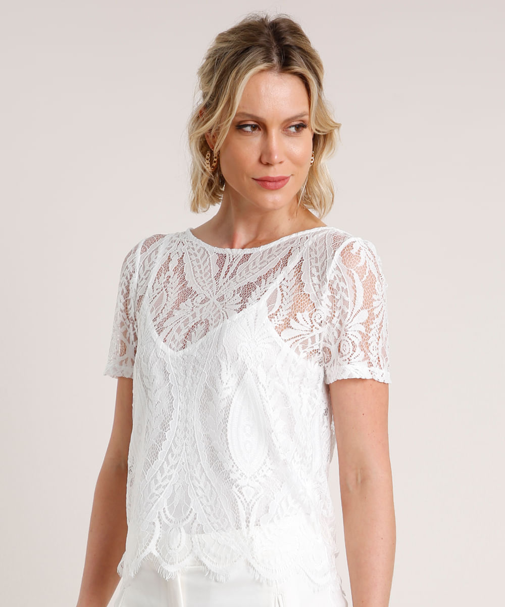 camisa branca feminina com renda