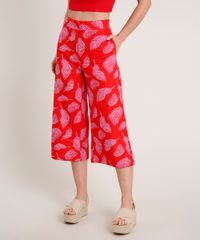 Calca-Feminina-Pantacourt-em-Linho-Estampada-de-Folhagem--Vermelha-9788818-Vermelho_1