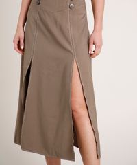 Saia-Feminina-Midi-com-Botoes-Fenda-e-Recorte-Kaki-Escuro-9691214-Kaki_Escuro_4