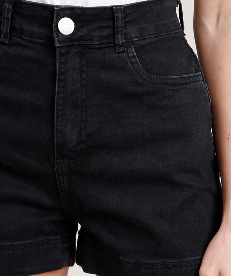 shorts jeans cintura alta preto