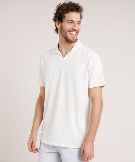 Polo-Masculina-Comfort-Fit-em-Piquet-com-Linho-Manga-Curta-Bege-Claro-9733750-Bege_Claro_1