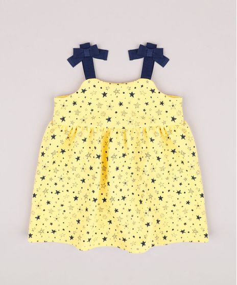 Vestido-Infantil-Estampado-de-Estrelas-com-Lacos-Alca-Media-Amarelo-9664217-Amarelo_1