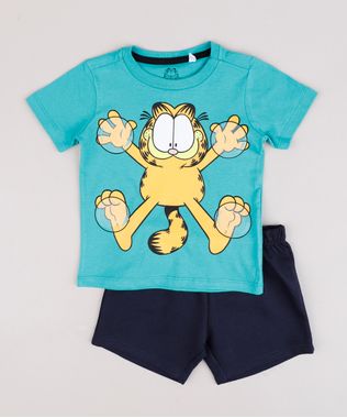 Conjunto-Infantil-Garfield-de-Camiseta-Manga-Curta-Verde-Agua---Short-em-Moletom--Preto-9843688-Preto_1