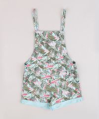 Jardineira-de-Sarja-Infantil-Estampada-de-Folhagens-com-Bolsos-e-Barra-Dobrada-Verde-Agua-9822538-Verde_Agua_1