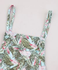 Jardineira-de-Sarja-Infantil-Estampada-de-Folhagens-com-Bolsos-e-Barra-Dobrada-Verde-Agua-9822538-Verde_Agua_3