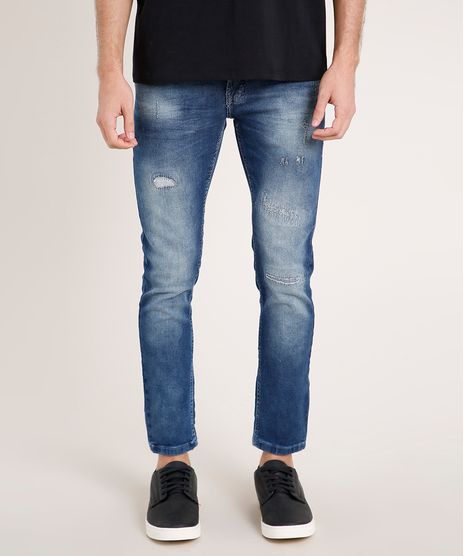 Calca-Jeans-Masculina-Skinny-Cropped-com-Puidos-Azul-Medio-9766997-Azul_Medio_1