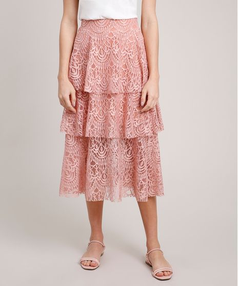 Saia-Feminina-Mindset-Midi-em-Renda-com-Camadas-Rose-9886830-Rose_1
