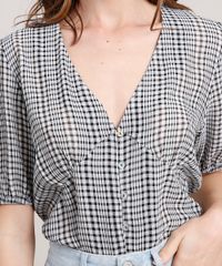 Blusa-Feminina-Mindset-Estampada-Xadrez-Vichy-Manga-Curta-Decote-V-Preta-9880208-Preto_4