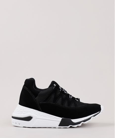 Tenis-Chunky-Feminino-Oneself-com-Recortes-em-Suede-Preto-9829803-Preto_1