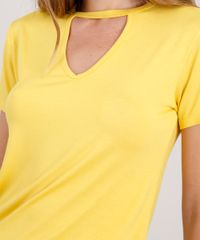 Blusa-Feminina-Choker-Basica-Manga-Curta-Decote-Redondo-Amarelo-Escuro-8625969-Amarelo_Escuro_4