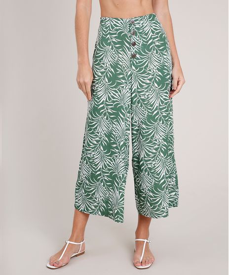 Calca-Pantacourt-Saida-de-Praia-Estampada-de-Folhagem-com-Bolsos-Verde-9781300-Verde_1