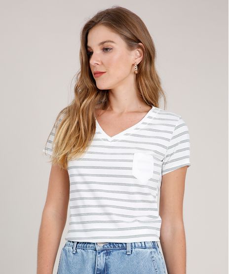 Blusa-Feminina-Basica-Listrada-com-Bolso-Manga-Curta-Decote-V-Off-White-4-9160932-Off_White_4_1