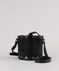 Bolsa-Feminina-Balde-Pequena-Texturizada-Cobra-com-Tachas-Alca-Transversal-Preta-9614935-Preto_1