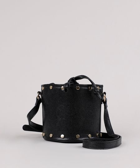 Bolsa-Feminina-Balde-Pequena-Texturizada-Cobra-com-Tachas-Alca-Transversal-Preta-9614935-Preto_1