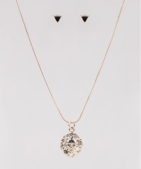 Kit-de-Brinco-Triangulo---Colar-Femininos-Folheados-Leao-Dourado-9775033-Dourado_1