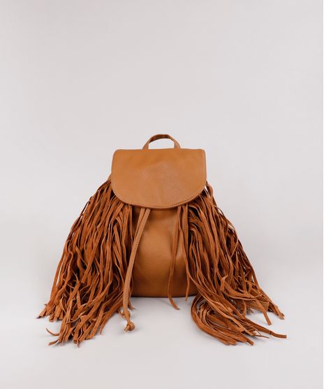 Mochila-Feminina-Media-com-Franjas-em-Suede-Caramelo-9614933-Caramelo_1