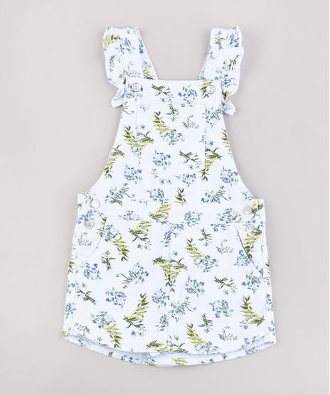 jardineira-Short-Saia-de-Sarja-Infantil-Estampada-Floral-com-Babado-Branca-9822541-Branco_1