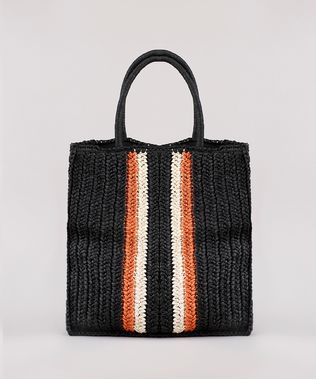 Bolsa-Feminina-Tote-Grande-com-Palha-e-Listras-Preta-9602443-Preto_1