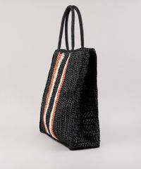 Bolsa-Feminina-Tote-Grande-com-Palha-e-Listras-Preta-9602443-Preto_4