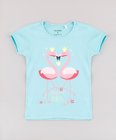 Blusa-Infantil-Flamingo-com-Glitter-Manga-Curta-Verde-Agua-9756287-Verde_Agua_1